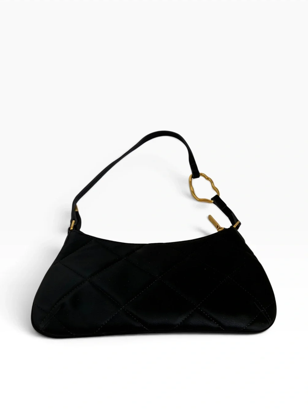 Urban Revivo Black Quilted Shoulder Bag Gold Hardware Y2K Baguette Purse